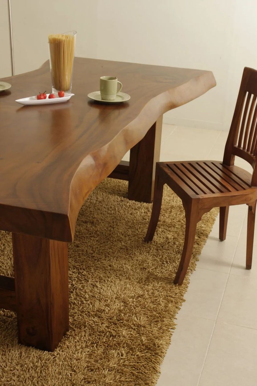 Live edge detail of the dining table