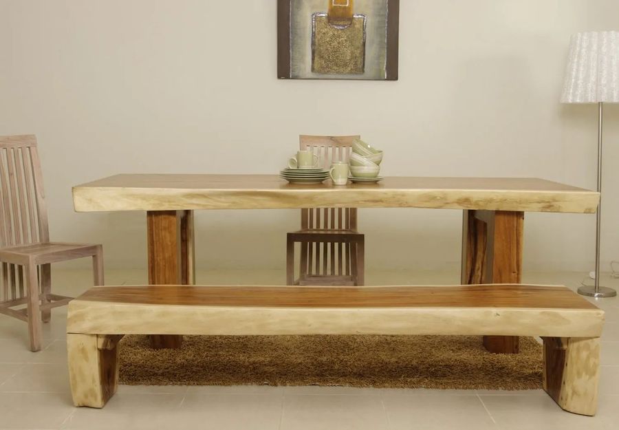 Live edge dining bench  and table
