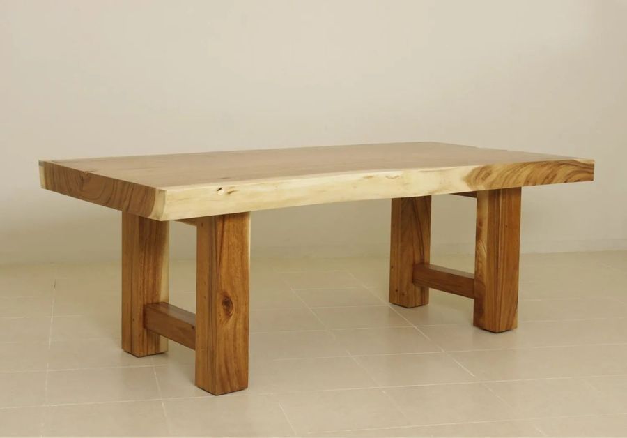 Live edge thick and single block solid wood top dining table