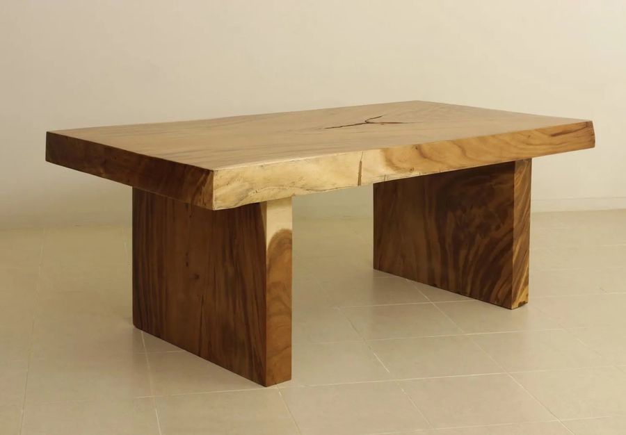 Live edge single block solid wood slab dining table