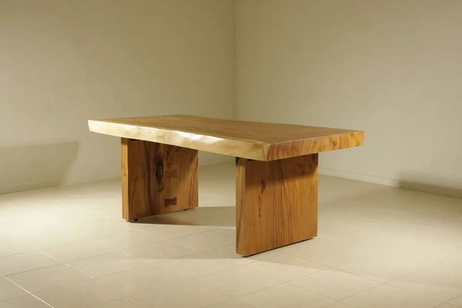 Live edge single block solid wood slab dining table
